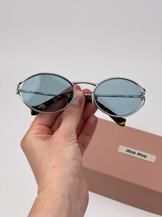 Miu Miu Women’s Sunglasses – LOGO Silver Blue Oval MU52YS 1BC20R New & Authentic main image 10